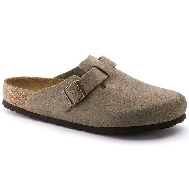 Women's Suede Clogs With Buckle Closure And Rubber Sole